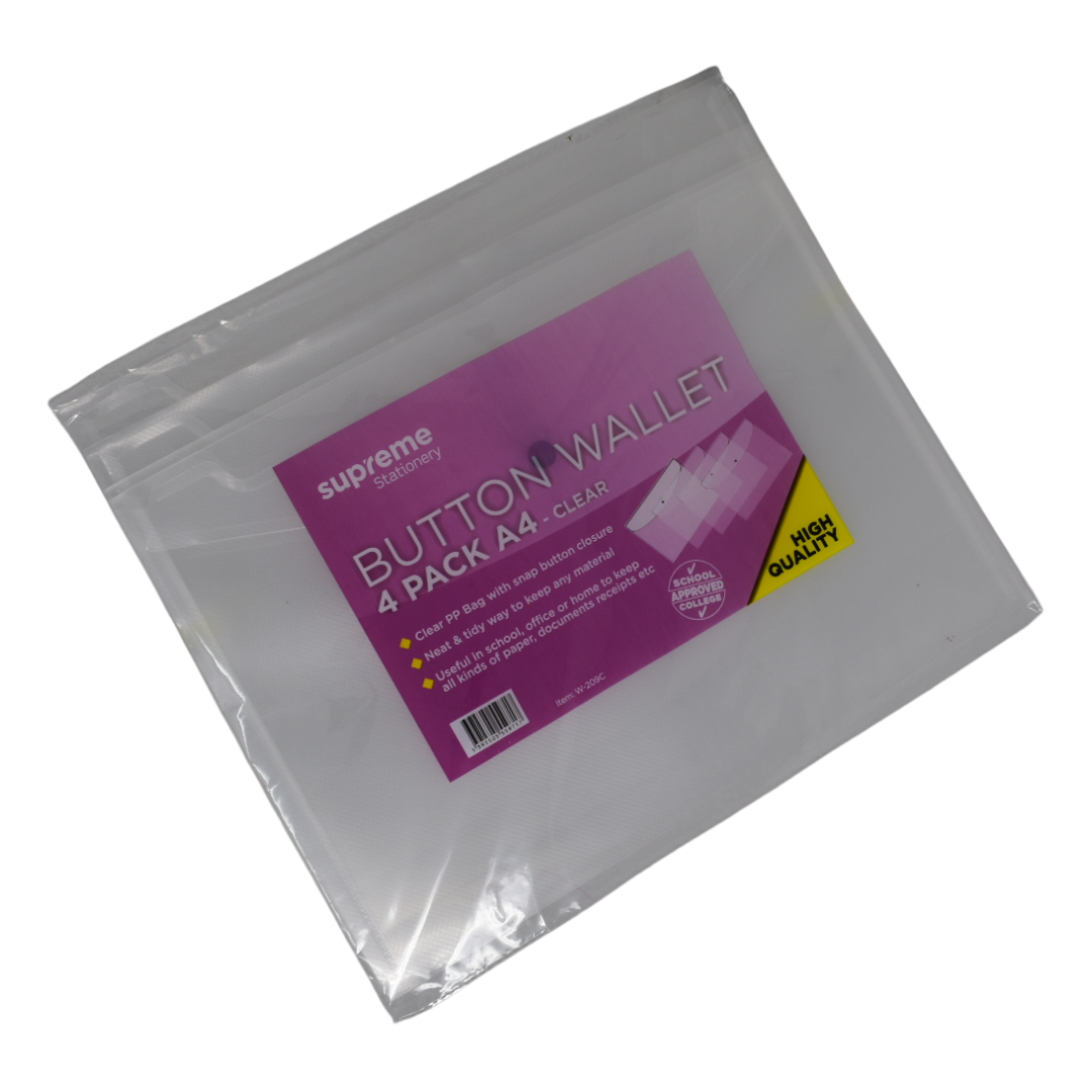 BUTTON WALLET A4 CLEAR 4PK (W-209C)