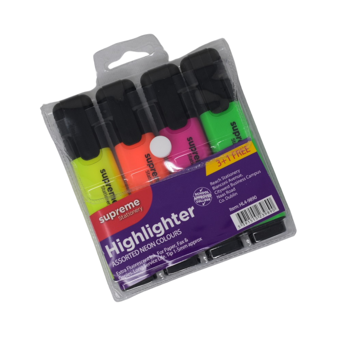 HIGHLIGHTER 4PK ASSORTED COLS (HL4-9890)