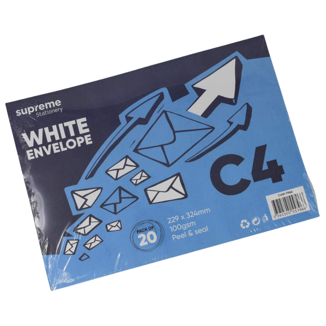 ENVELOPE C4 WHITE 100GSM 20PK (C4W-7966)
