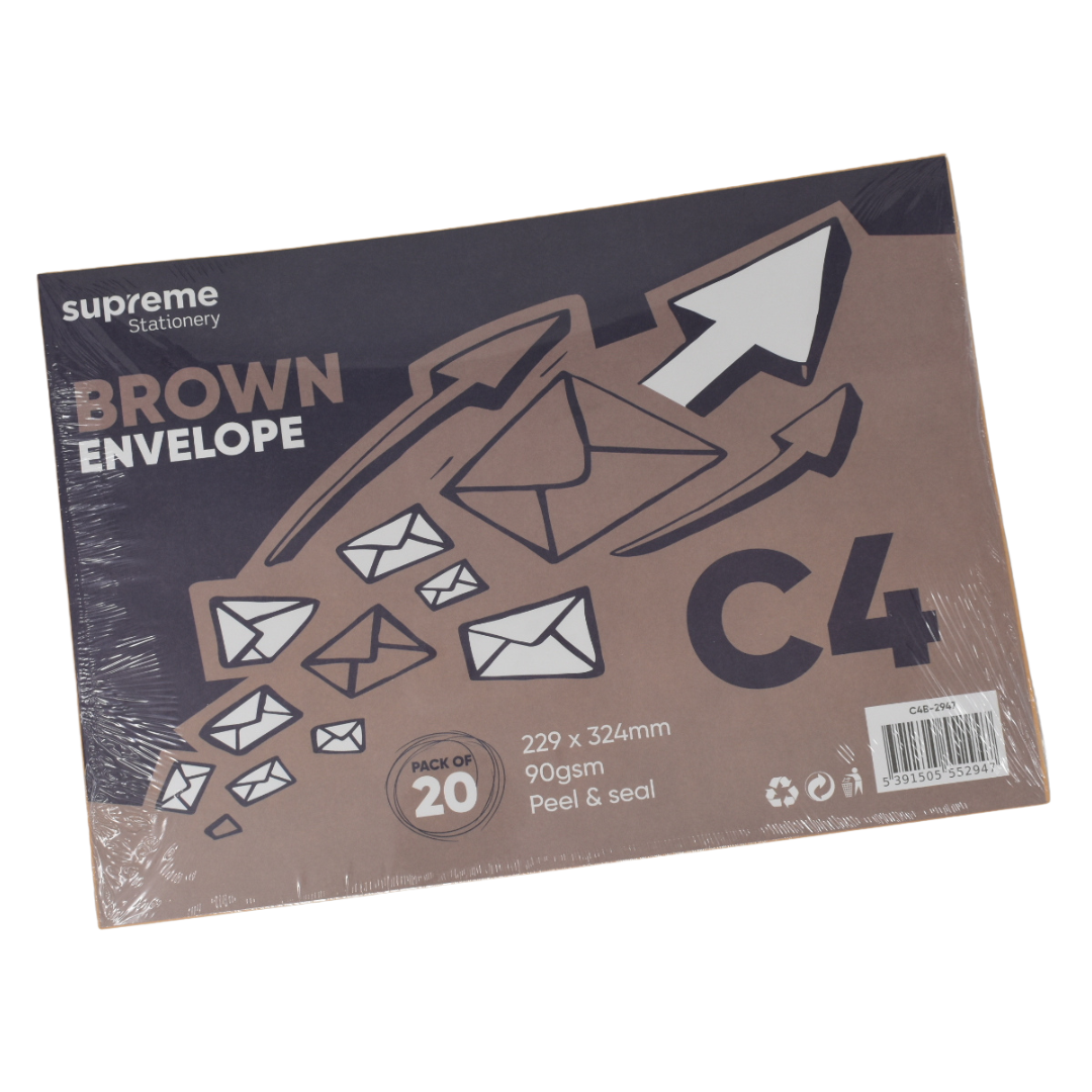 ENVELOPE C4 BROWN 90GSM 20PK (C4B-2947)