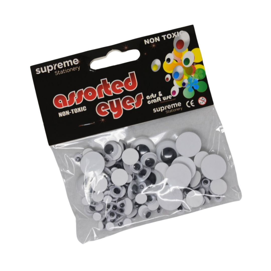 GOOGLY EYES ASST BLK/WHT 100PK (YJ-014)