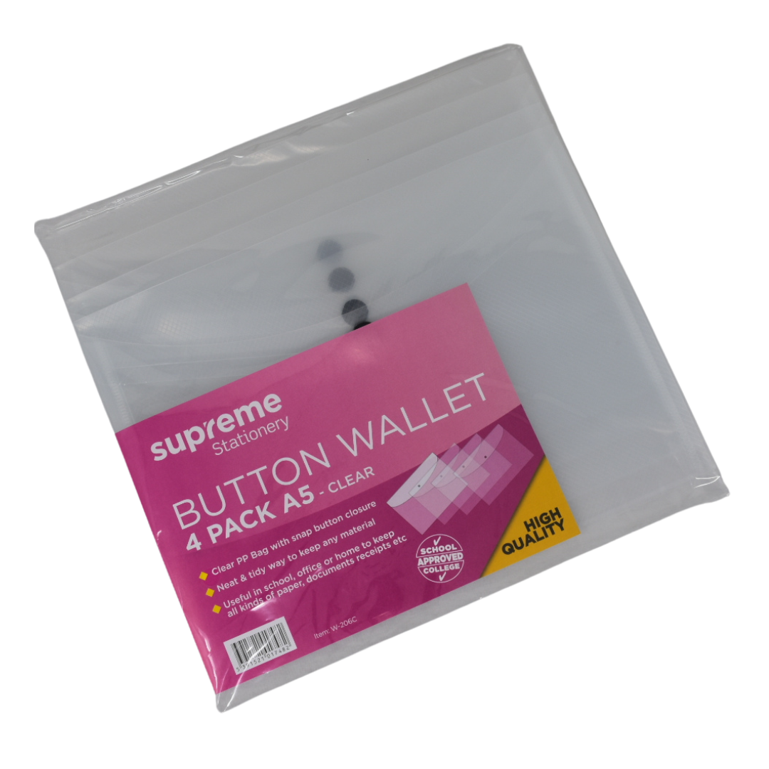 BUTTON WALLET A5 CLEAR 4PK (W-206C)