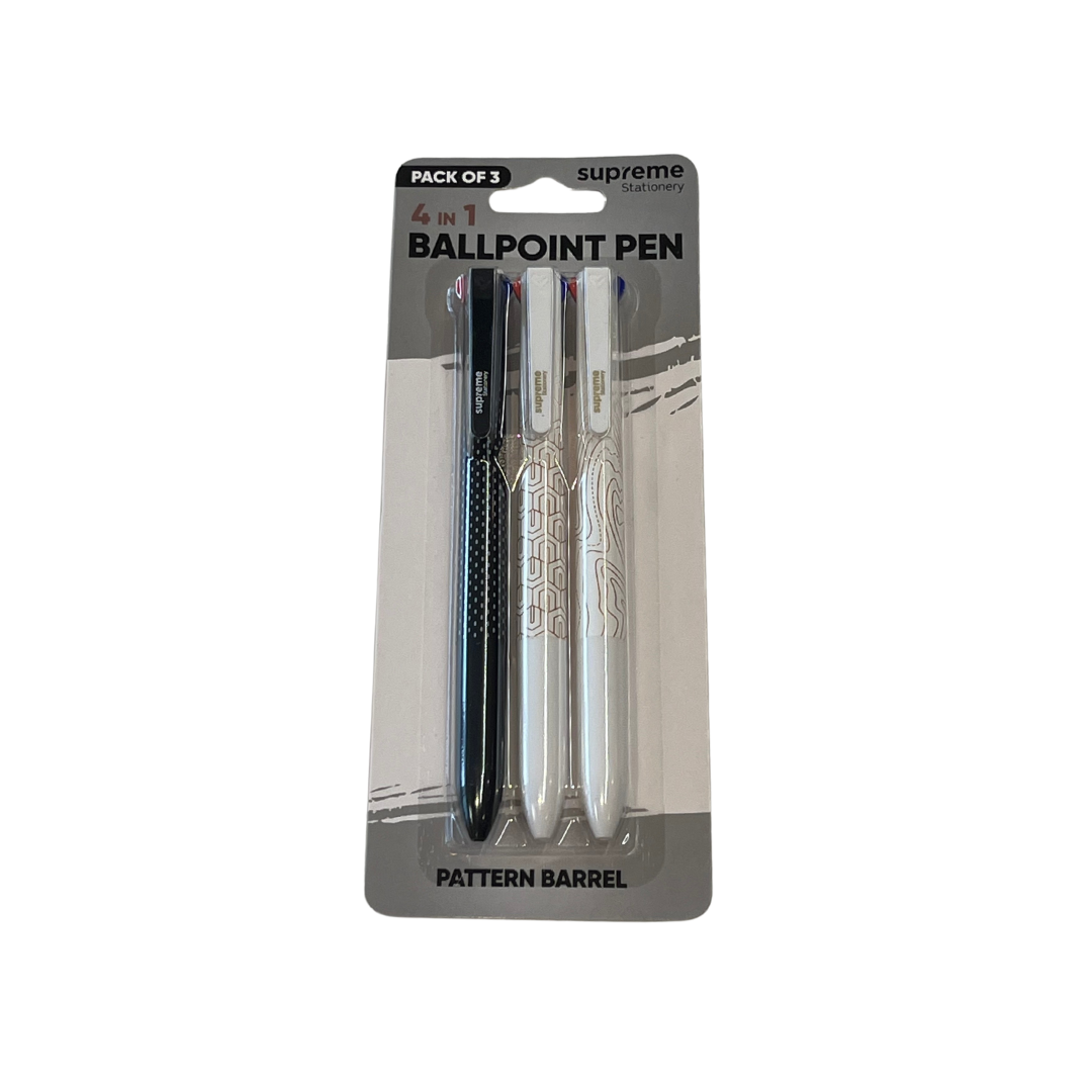 4 COLOUR PEN 3PC BLACK & WHITE (4C-1038)
