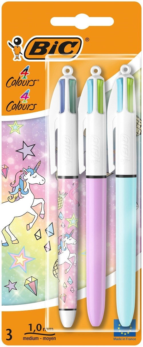 BIC 4 COLOUR UNICORN 3 PACK (304163)