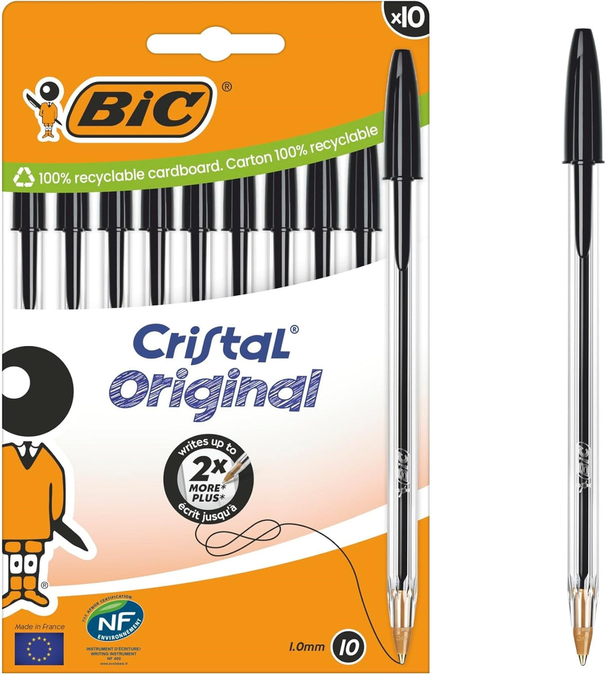 BIC PEN CRISTAL BLACK 10 PACK