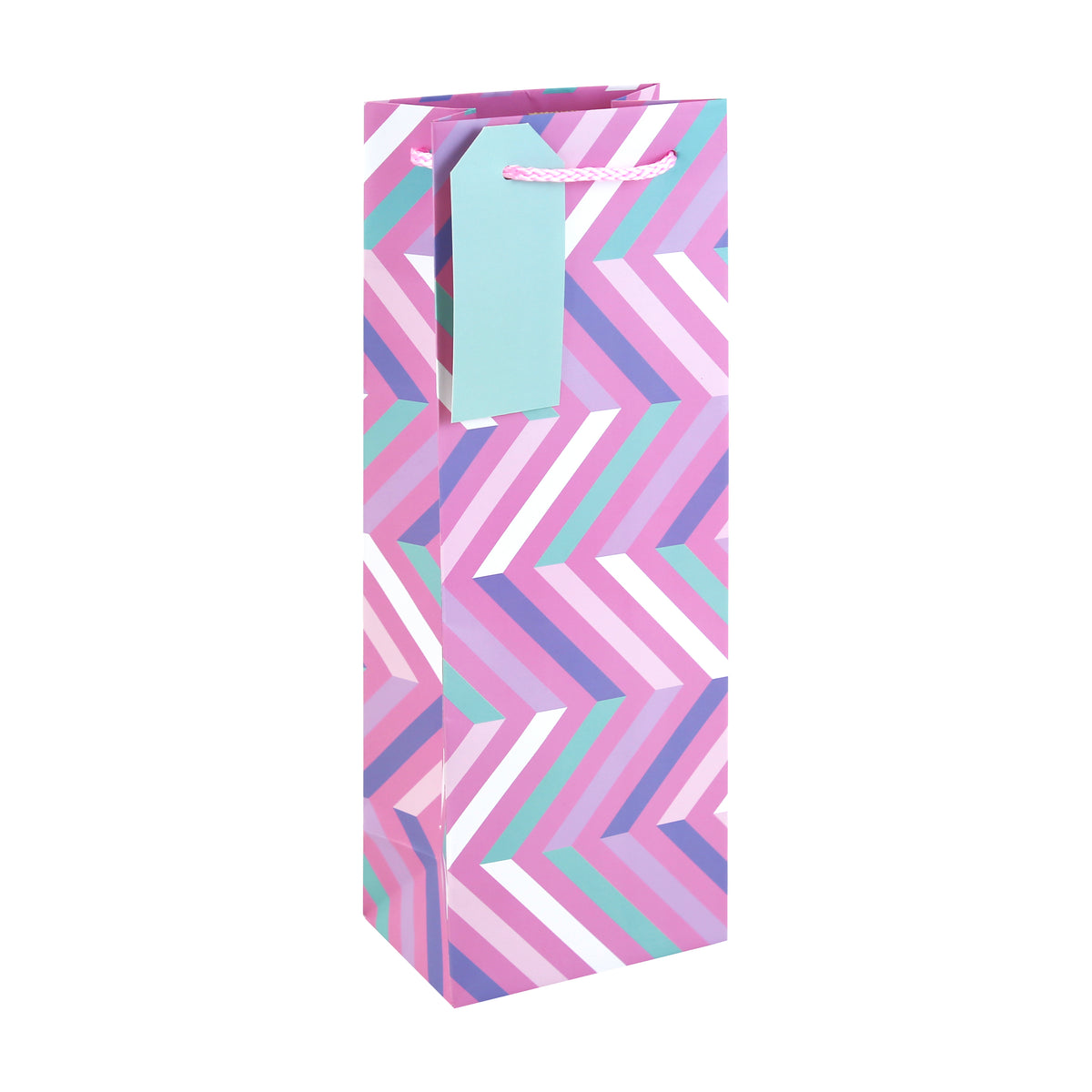 GIFT BAG PINK CHEVRON BOTTLE (37022-4C)