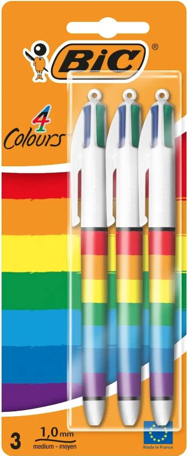 BIC 4 COLOUR PEN STRIPE TRIPLE PK (7016)