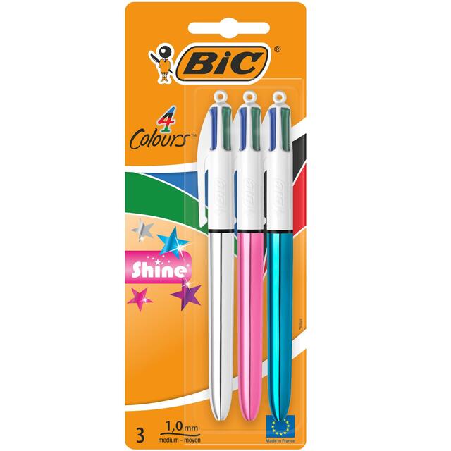 BIC 4 COLOUR SHINE 3 PACK (304168)