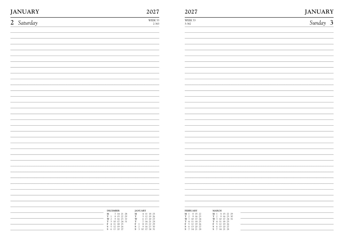 DIARY 2027 A5 PAGE A DAY BLK (27-TA51BK)