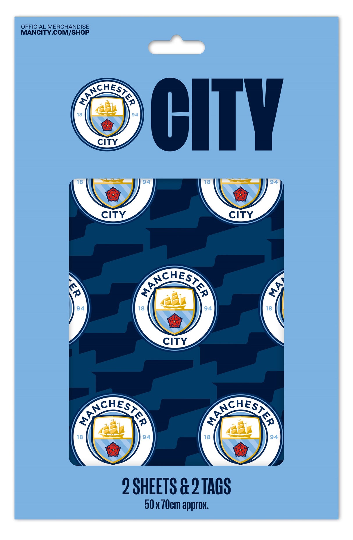 MAN CITY GIFTWRAP 2 SHEET & TAGS (MCW02)