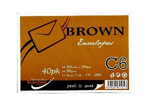 ENVELOPES C6 BROWN 40PK(C6-2961)
