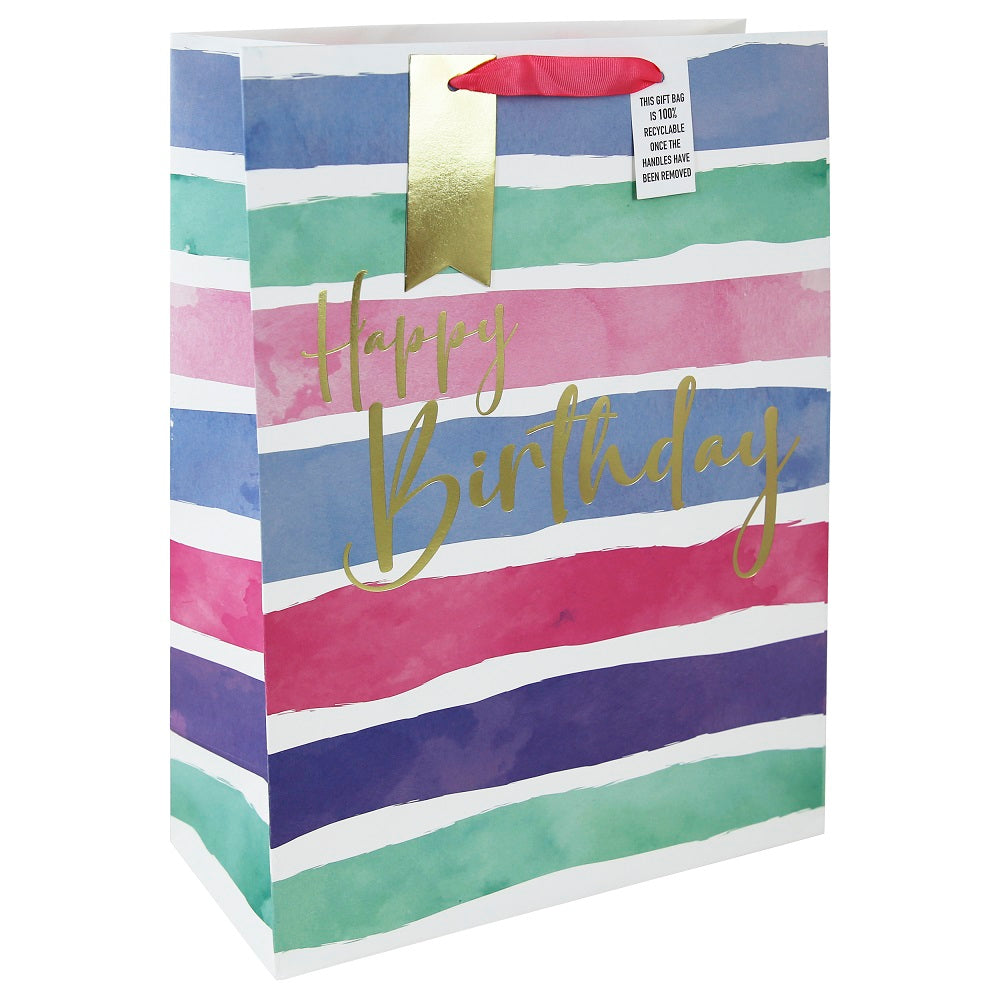 GIFT BAG FMLE BDAY STRIPE XL (33961-1WC)