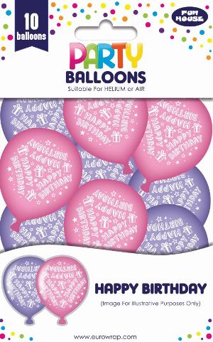 BIRTHDAY BALLOONS GIRL 10PK (12927-P-1)