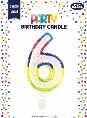 BIRTHDAY CANDLE 6 GLITTERED (6828-6-OBB)