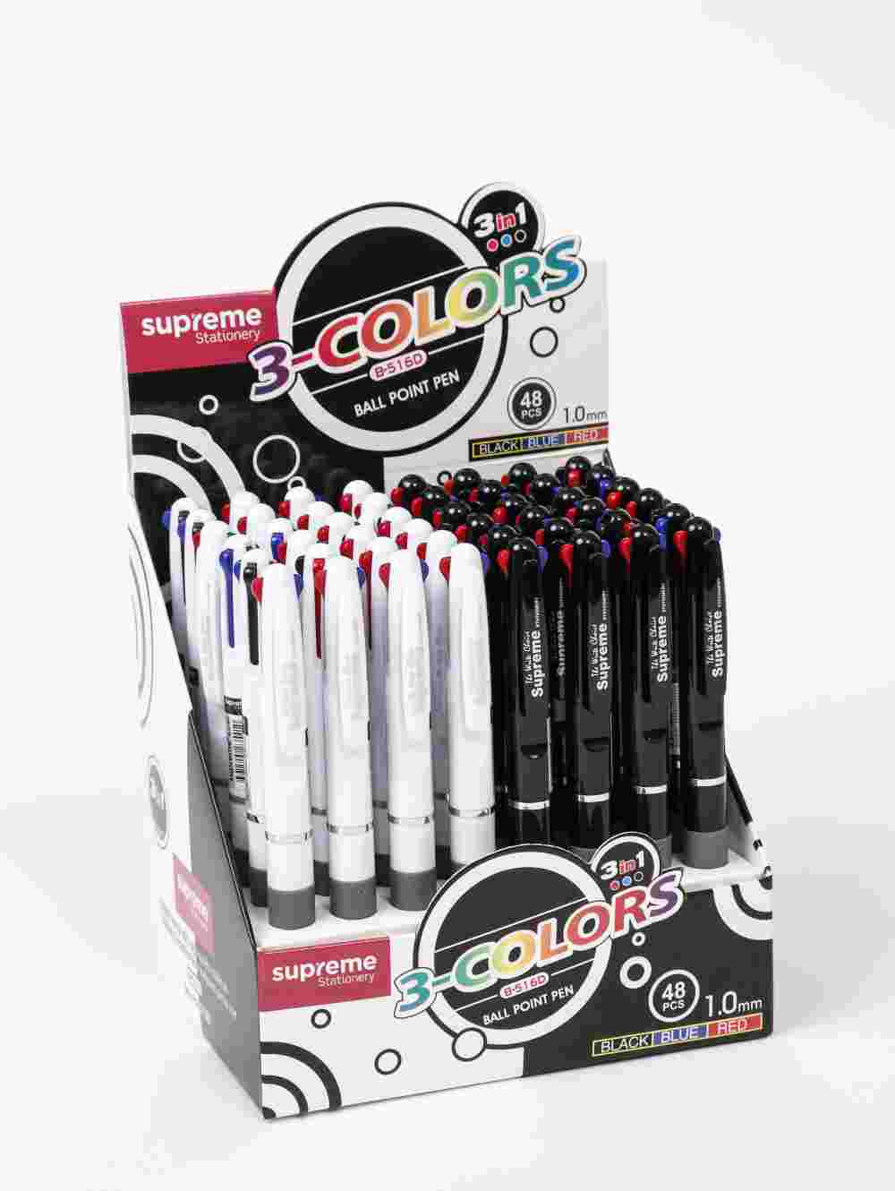 BALL POINT PENS 3 BLK/WHT DISPLAY (516D)