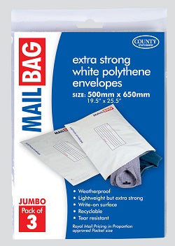 MAILING BAGS PP JUMBO 50X65CM 3PK (C263)