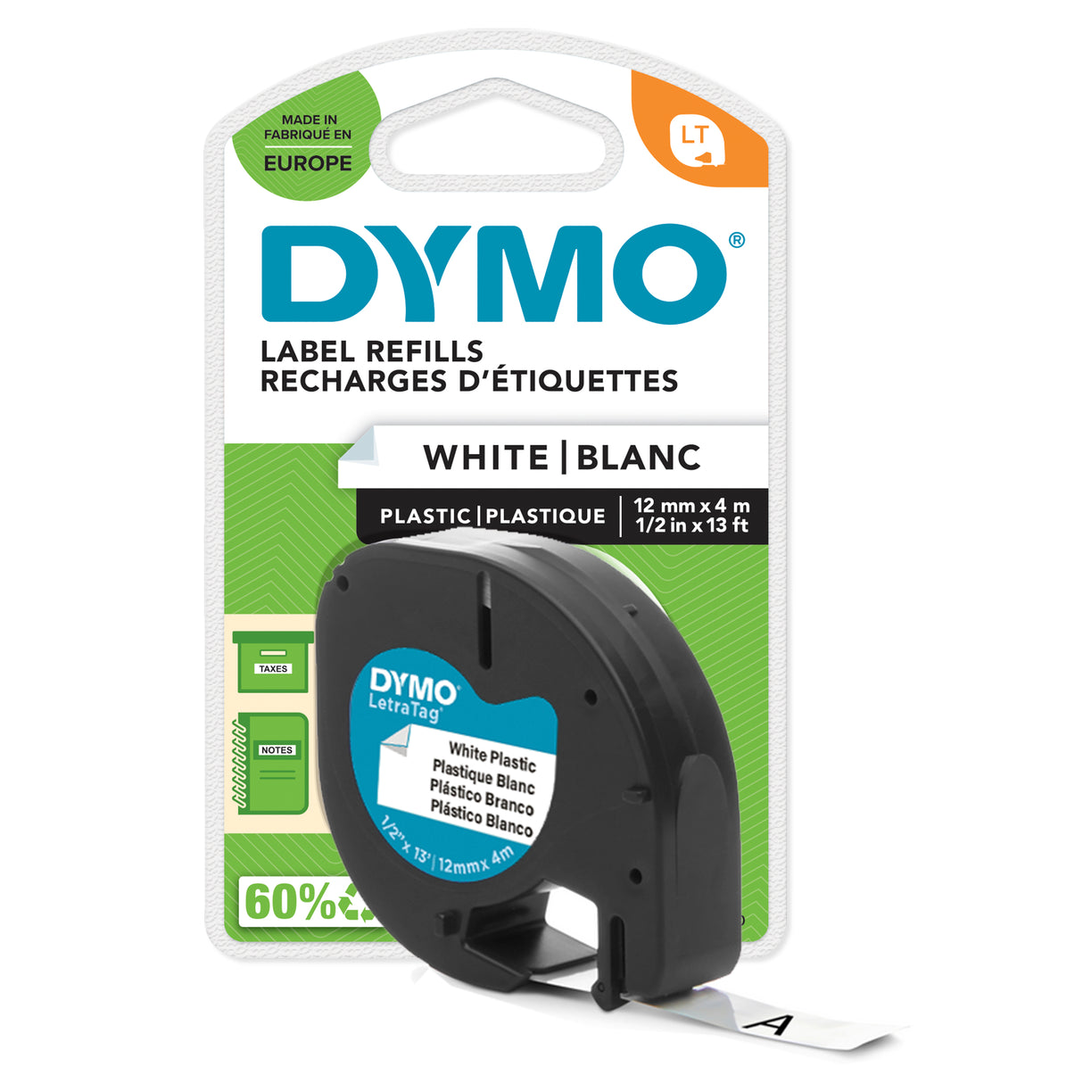 DYMO PLASTIC BLK/WHT TAPE EU (S0721660)