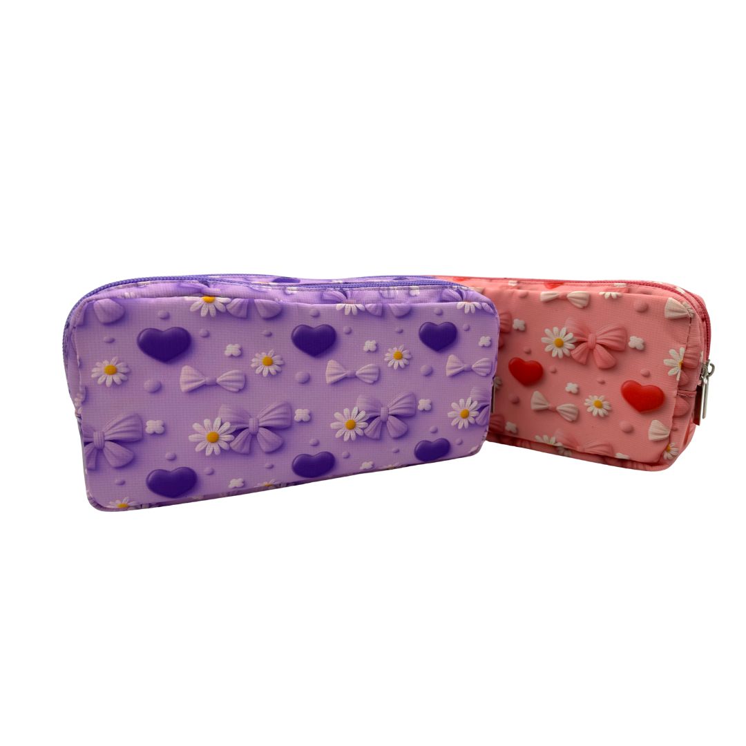 DOUBLE PENCIL CASE HEARTS BOWS (PC-5586)