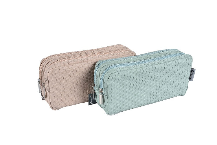 DOUBLE PENCIL CASE WOVEN GR/PN (PC-7642)