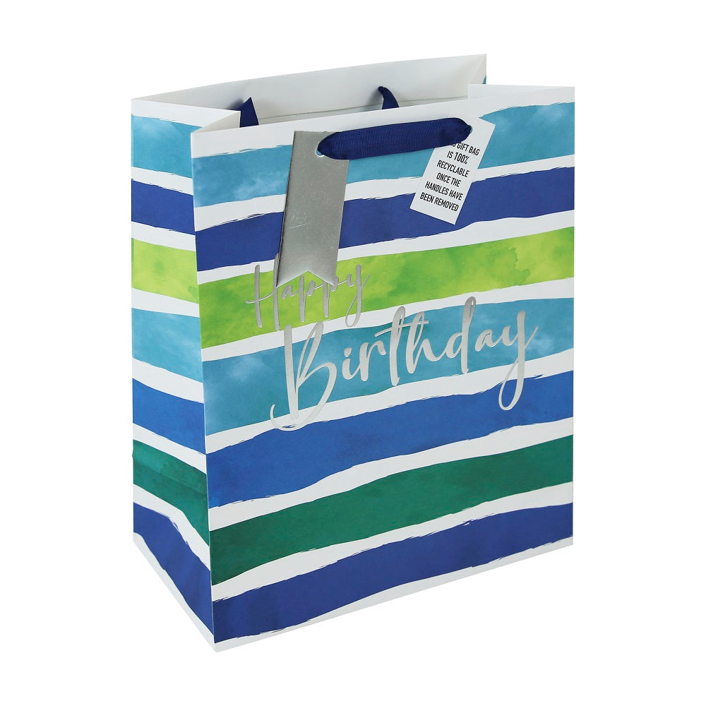 GIFT BAG MALE BDAY STRIPES L (33964-2C)