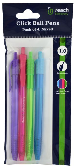 BALL PENS NEON CLICK 4PK (86351)