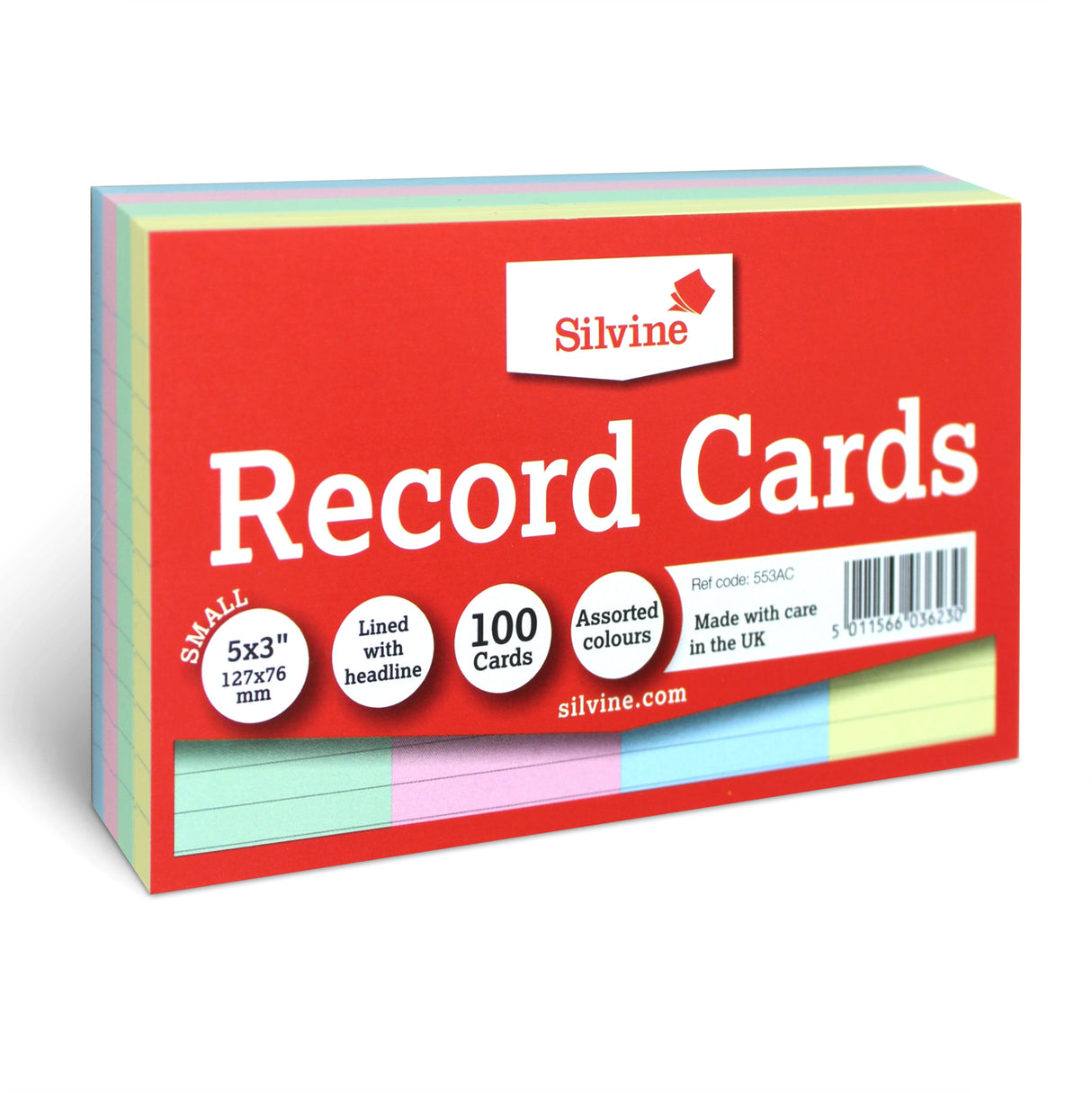 SILVINE 5X3 RECORD CARD 100 AST (533AC)