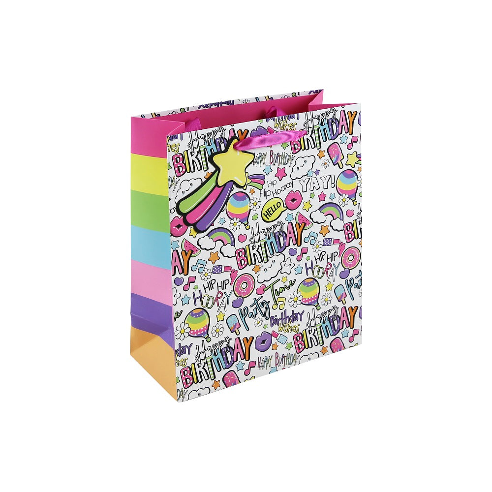 GIFT BAG GIRLY TEXT MEDIUM (33955-3C)