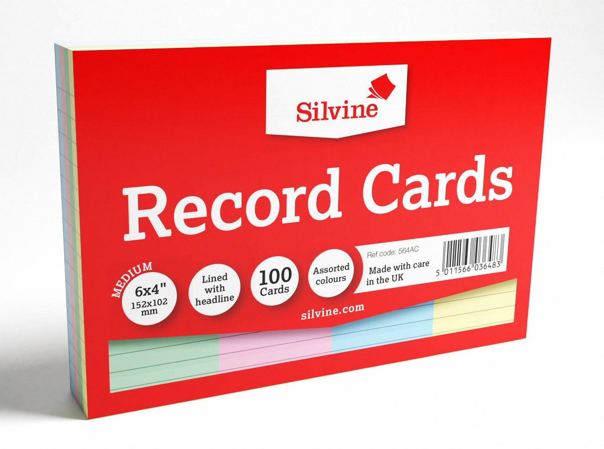 SILVINE 6X4 RECORD CARD 100 AST (564AC)