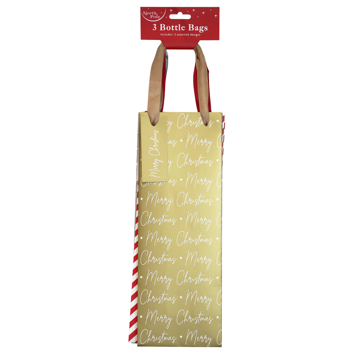 XMAS 3PK ASSTD BOTTLE BAGS (X-37517-3PC)